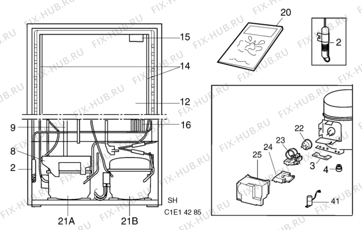 Взрыв-схема холодильника Elektro Helios KF4129 - Схема узла C10 Cold, users manual